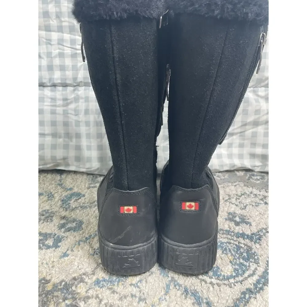 Pajar Canada Waterproof Winter Boots Womens US 9-9.5 Black Faux Fur Lace Up